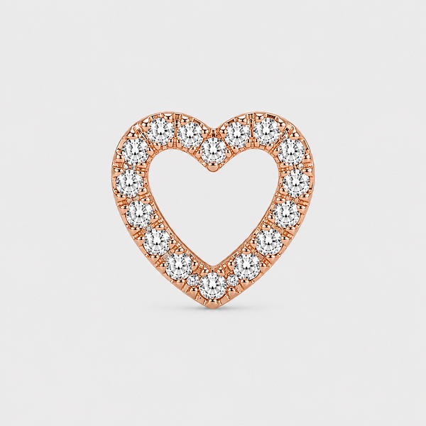 Arete individual de corazón con diamante en oro rosa