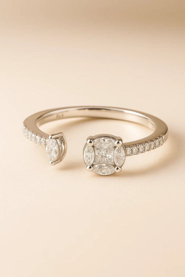 Anillo toi et moi con diamante redondo y marquesa en oro