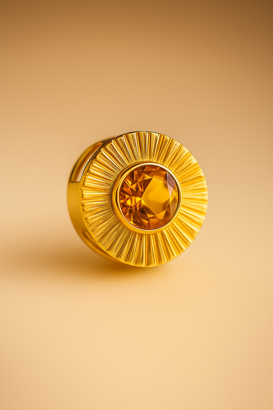 Dije de sol en oro 18k con citrino natural de 6 mm