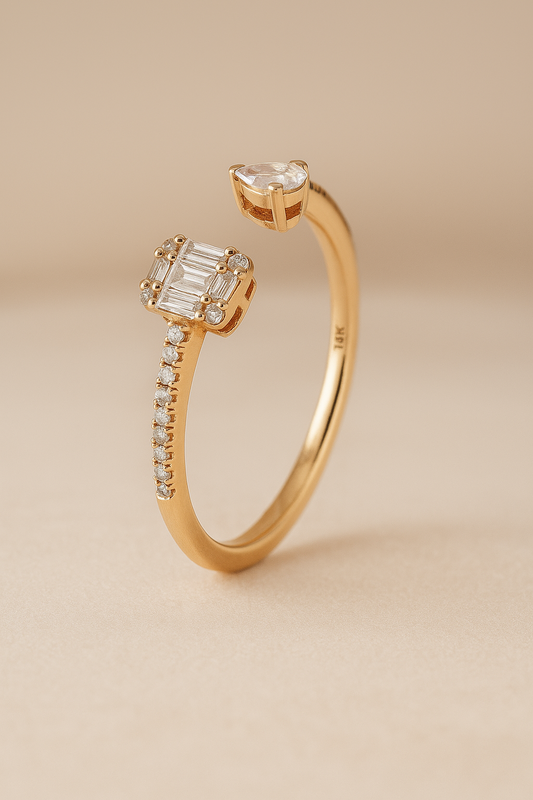 Anillo toi et moi baguette y pera en oro, vista 2