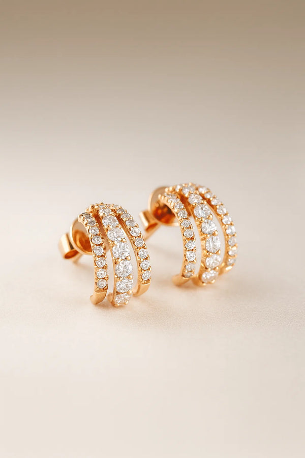 Aretes trío de diamantes en oro