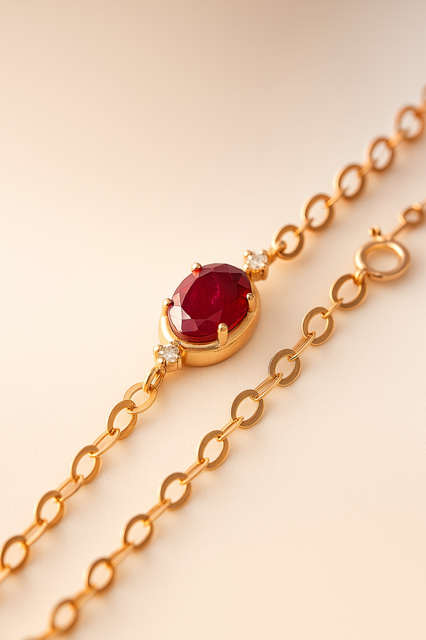 Gargantilla de oro 18k con rubí oval de 3.1 quilates y diamantes