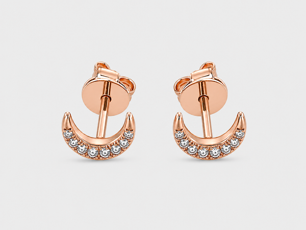 Broqueles de luna con diamante en oro rosa