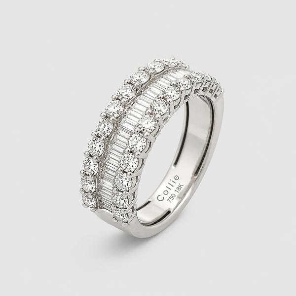 Churumbela de oro con diamantes baguette y redondos alternados
