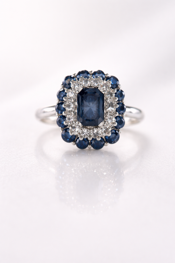 Anillo de corona con zafiro en oro