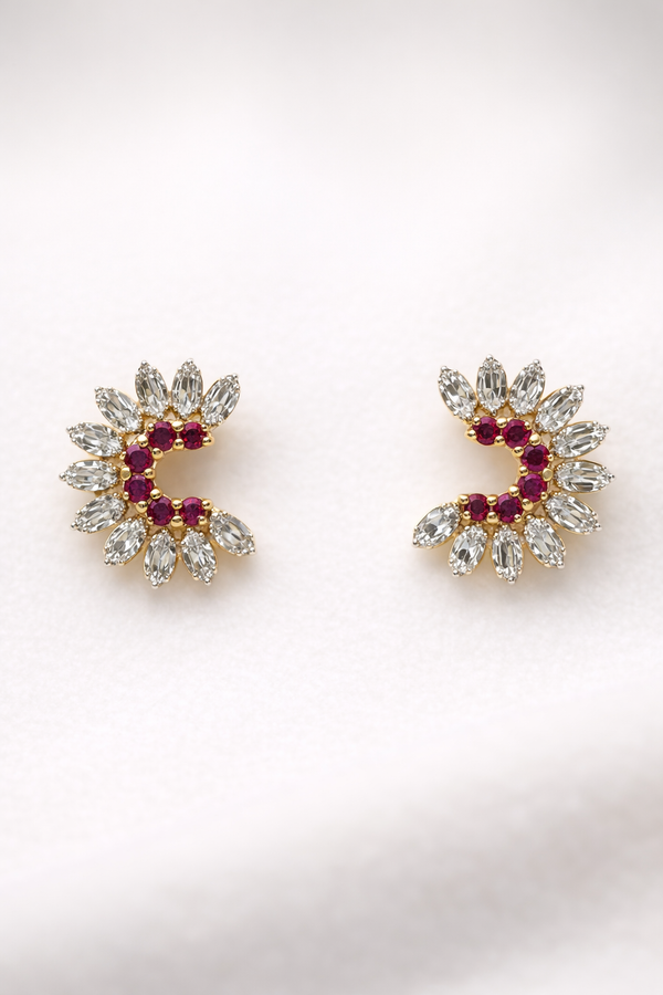 Aretes de flor con rubí en oro