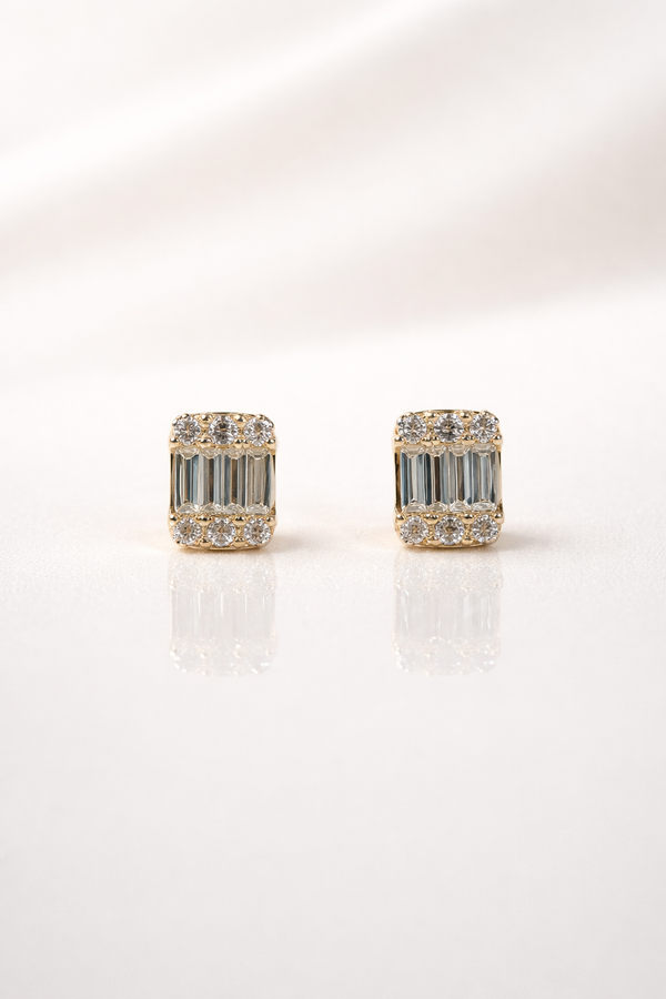 Aretes de diamante baguette en oro rosa