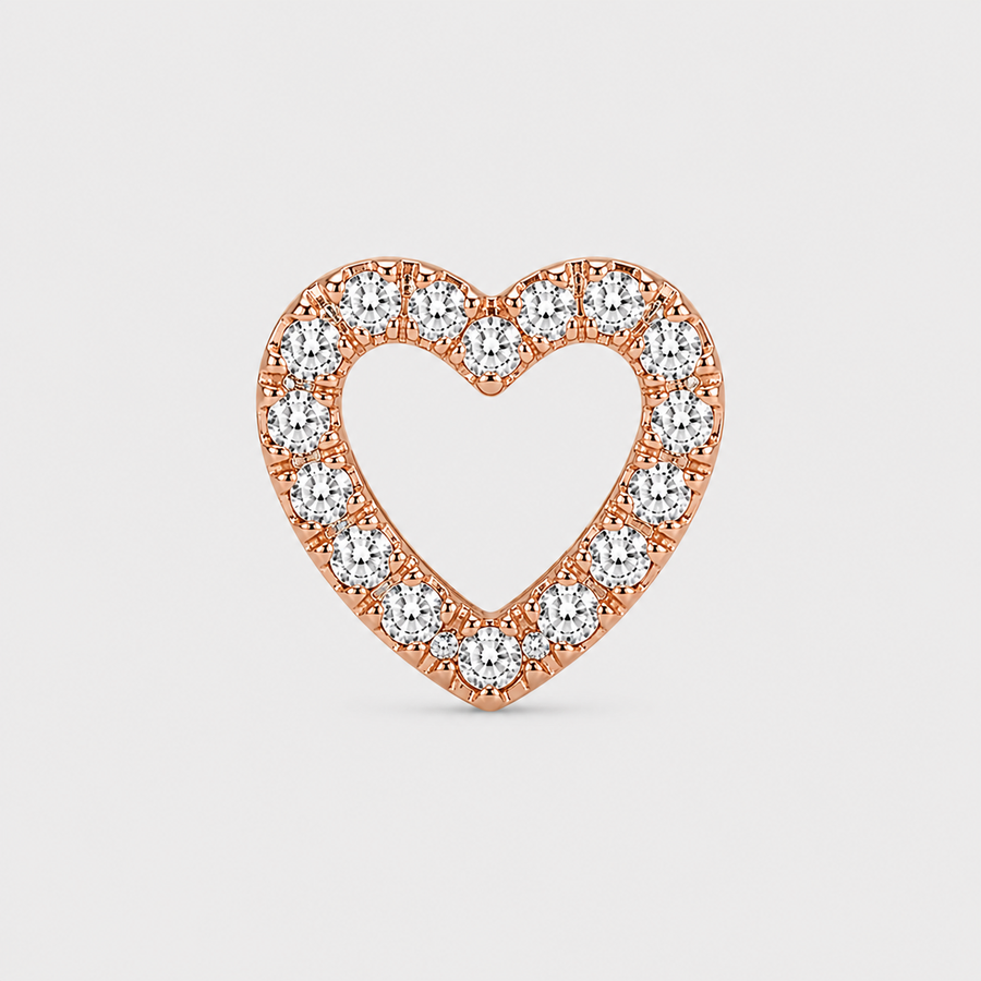 Arete individual de corazón con diamante en oro rosa