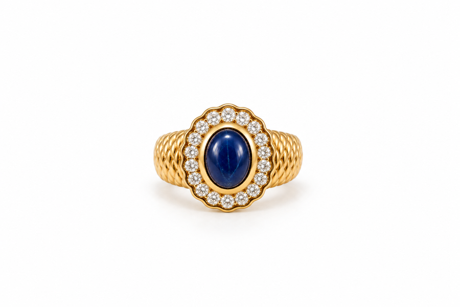 Anillo Vintage Zafiro Estrella halo diamantes