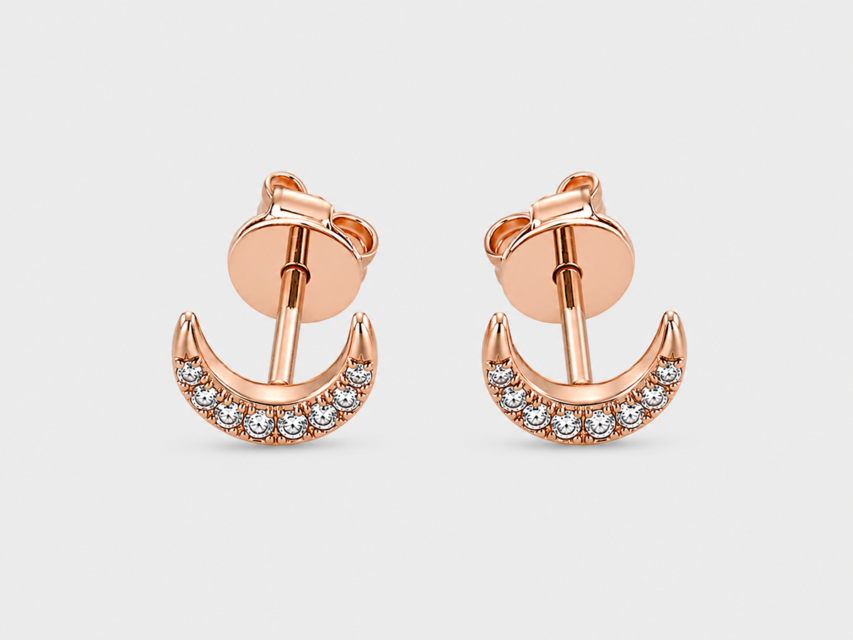 Broqueles de luna con diamante en oro rosa